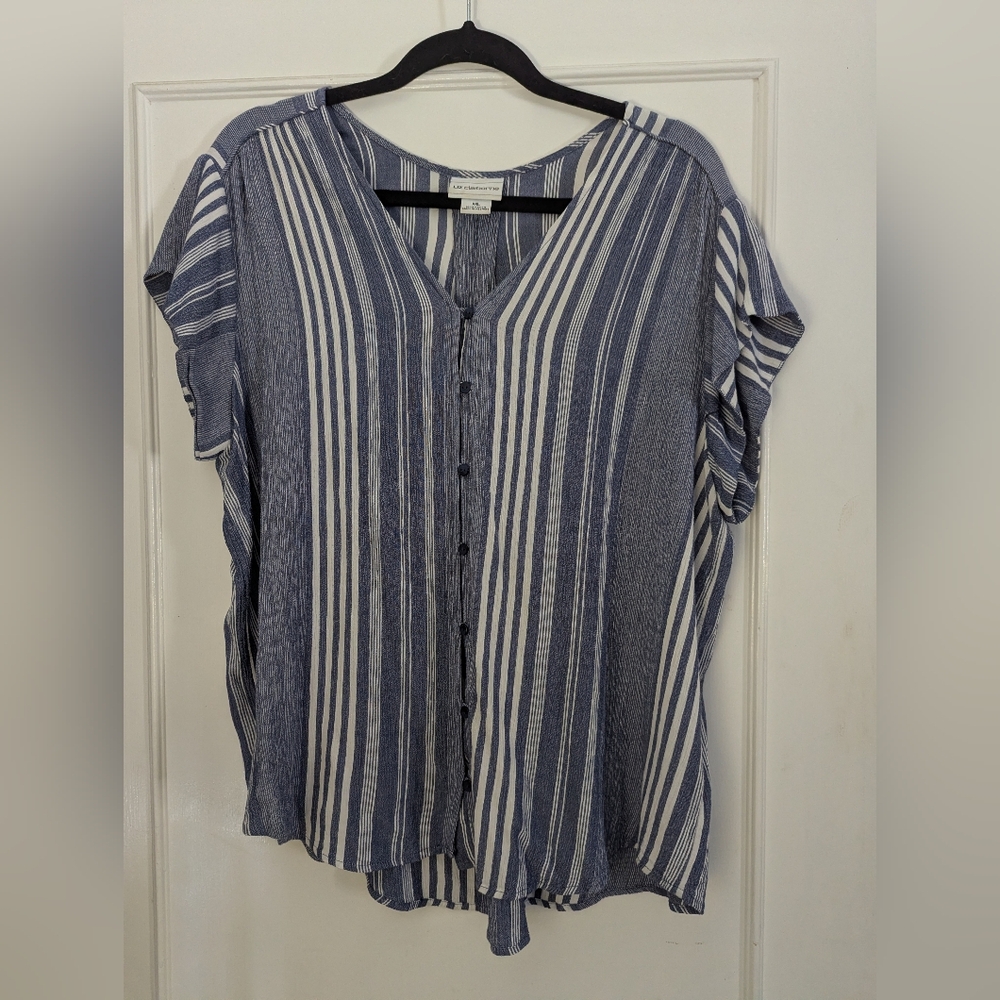 Liz Claiborne Striped Linen Blouse Size XXL BUT FITS LIKE MEDIUM